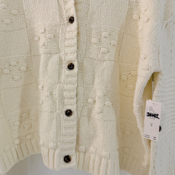 Anthropologie Pilcro Diana Cropped Cardigan Ivory White Bobble Knit Sweater M - Picture 2 of 7